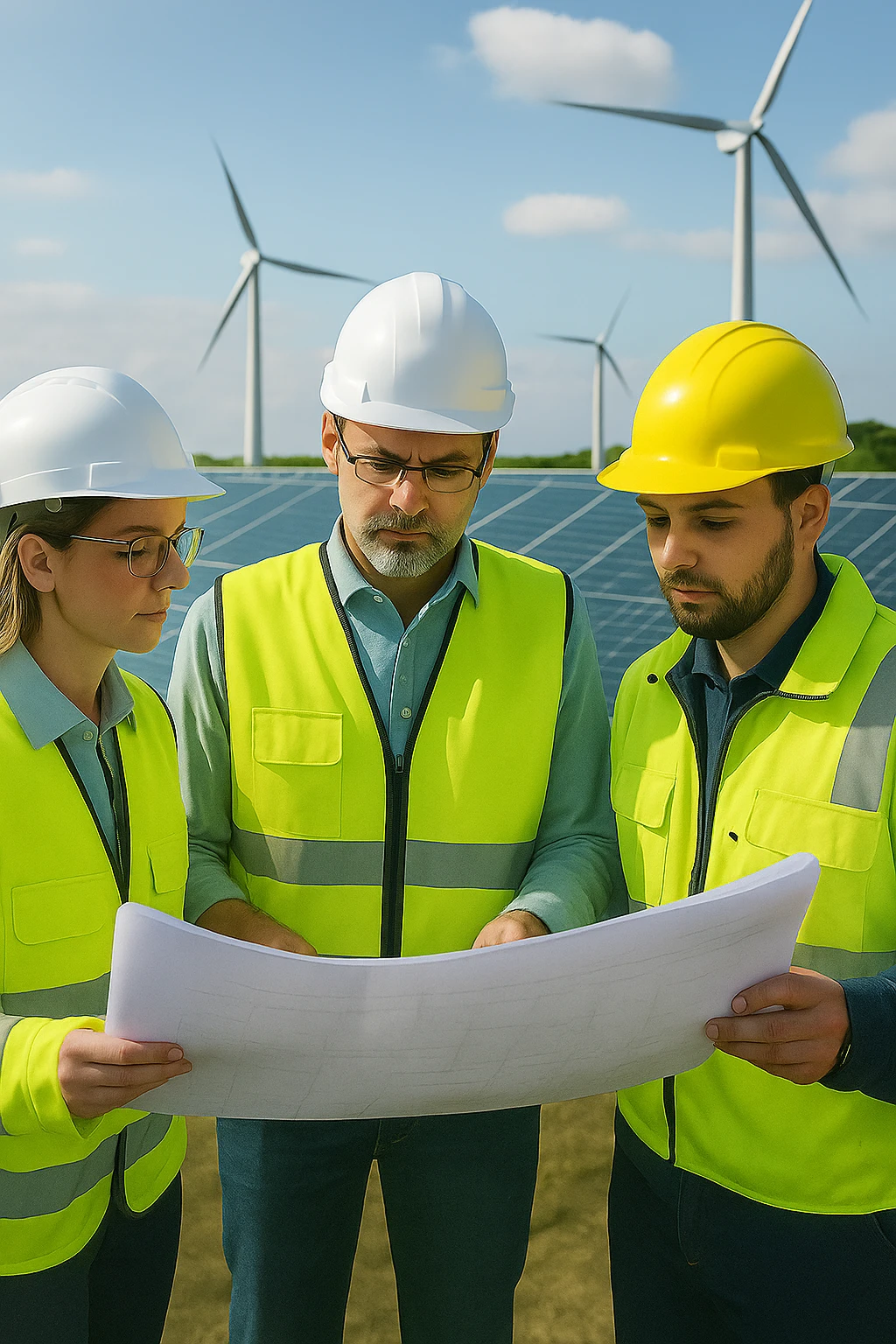 renewable engineers reviewing plans